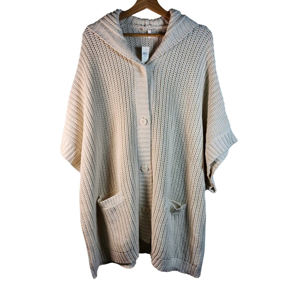 Aerie Cardigan Hooded Sweater Cape Cream Ribbed Chunky Knit Size L/XL